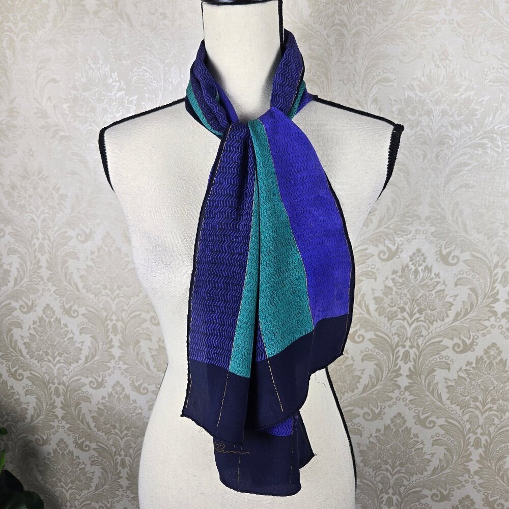 Anne Klein Oblong Scarf Blue Purple Green Stripe Rolled Edges Lightweight Gifts